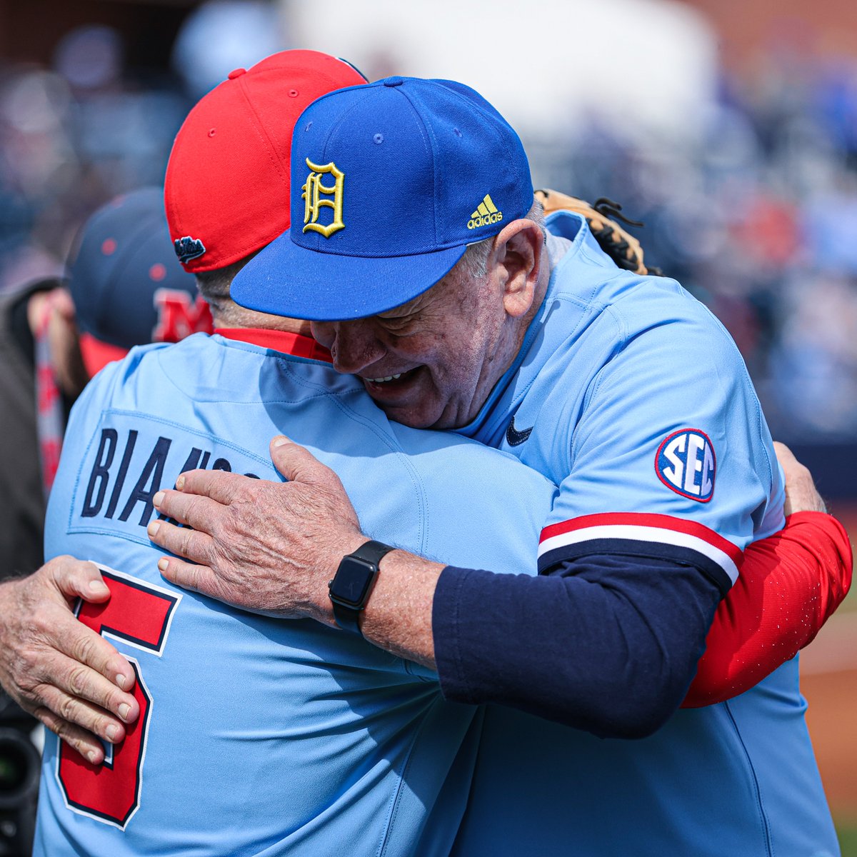 Ole Miss Baseball (@olemissbsb) on Twitter photo Today's first pitch thrown by Ron Bianco and caught by his son, <a href="/CoachMikeBianco/">Coach Mike Bianco</a>!
Ron Bianco caught for <a href="/DelawareBASE/">Delaware Baseball</a> in 1963 and 64 and won national titles with <a href="/Delaware_FB/">Delaware Football</a> in 1962 and 63. Today's first pitch thrown by Ron Bianco and caught by his son, <a href="/CoachMikeBianco/">Coach Mike Bianco</a>!
Ron Bianco caught for <a href="/DelawareBASE/">Delaware Baseball</a> in 1963 and 64 and won national titles with <a href="/Delaware_FB/">Delaware Football</a> in 1962 and 63.
