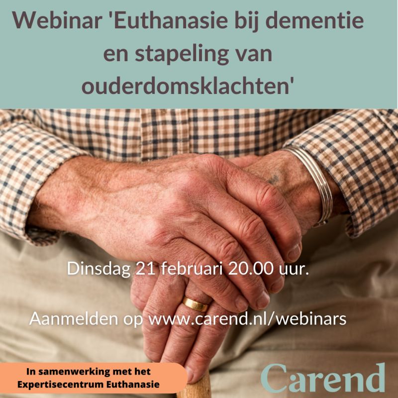shossontwits's tweet photo. As dinsdag vindt het webinar ‘Euthanasie bij dementie en stapeling van ouderdomsklachten’ plaats.
Belangrijk onderwerp, gepresenteerd door het Expertisecentrum Euthanasie.
Geaccrediteerd voor zorgverleners. Toegankelijk voor iedereen.

Lees meer: https://t.co/44y8qlqgnh https://t.co/RTVpWKk80v