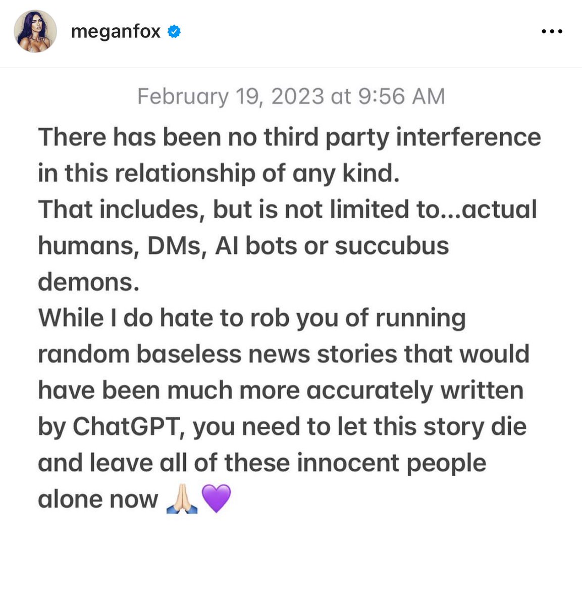 Megan Fox has returned to Instagram and has said that Machine Gun Kelly DID NOT cheat on her!