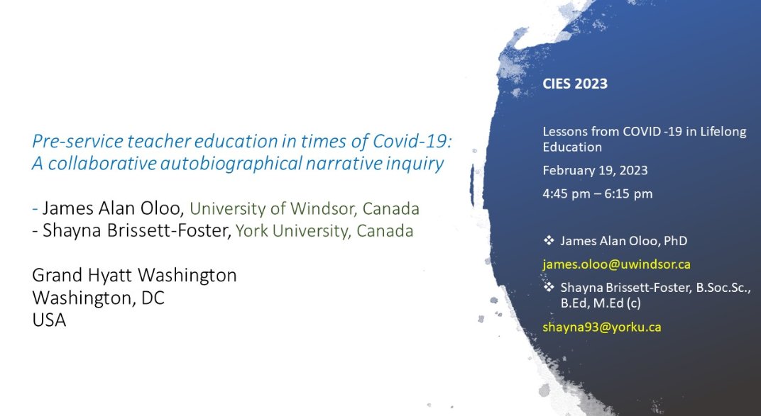 Shayna Brissett-Foster and I will present our research at 4:45 pm today. Then I will lead a roundtable discussion on education and #Covid19. Join us if you can:

@GrandHyattDC, 
Room: Independence 5B

@msbrissettf (B.Ed, @uwindsored) is 
M.Ed student at @YorkUeducation. #CIES2023