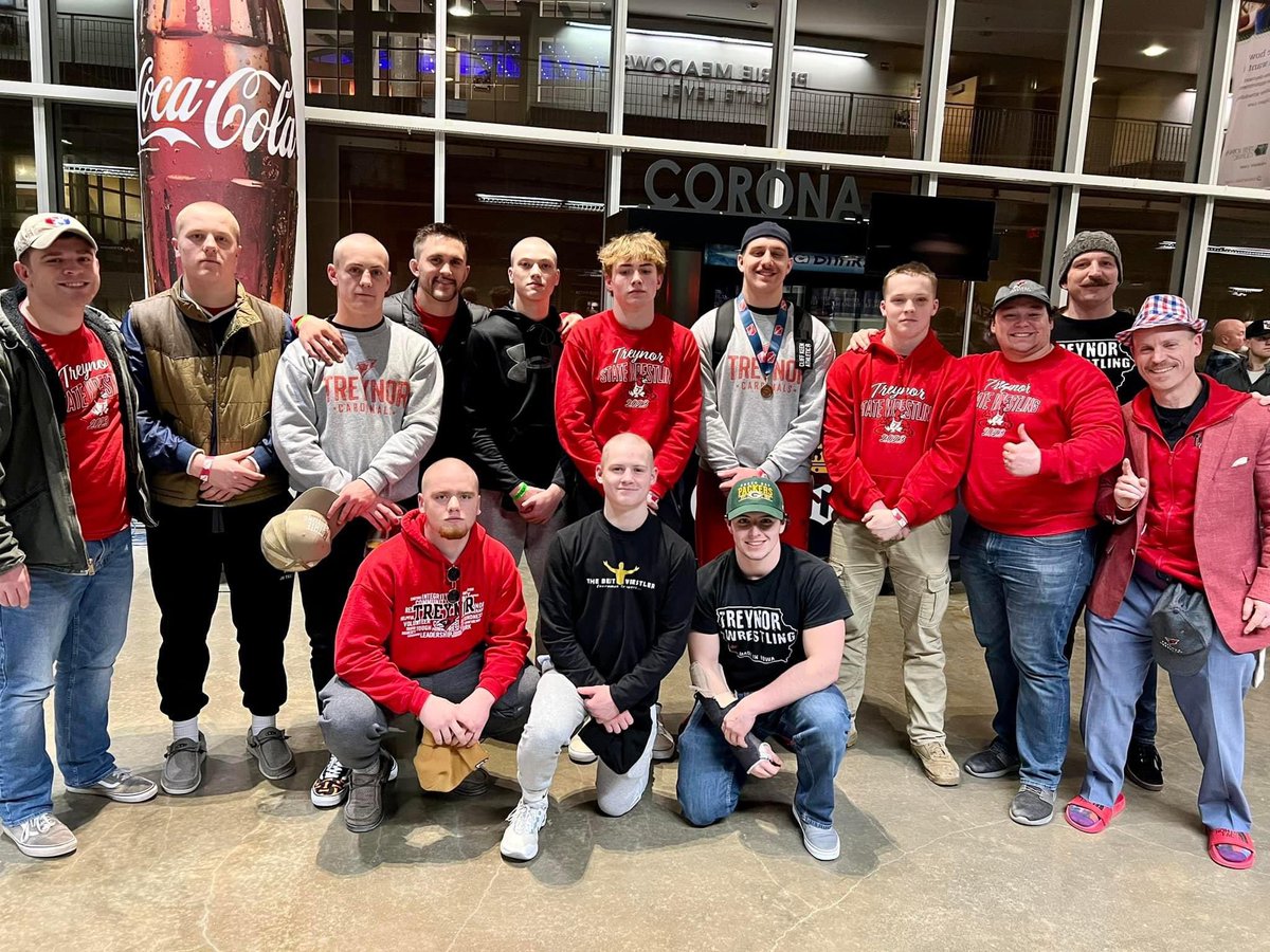 TreynorWrestle's tweet photo. Wow-what a season. So proud of each of these guys that put in a lot of hard work this year-it paid off big time. They made Treynor history as the first team to win a district title and SMASH the record for state qualifiers. Congrats to all involved and thanks for the support. 🤼‍♂️ https://t.co/5ubIKNC6bo