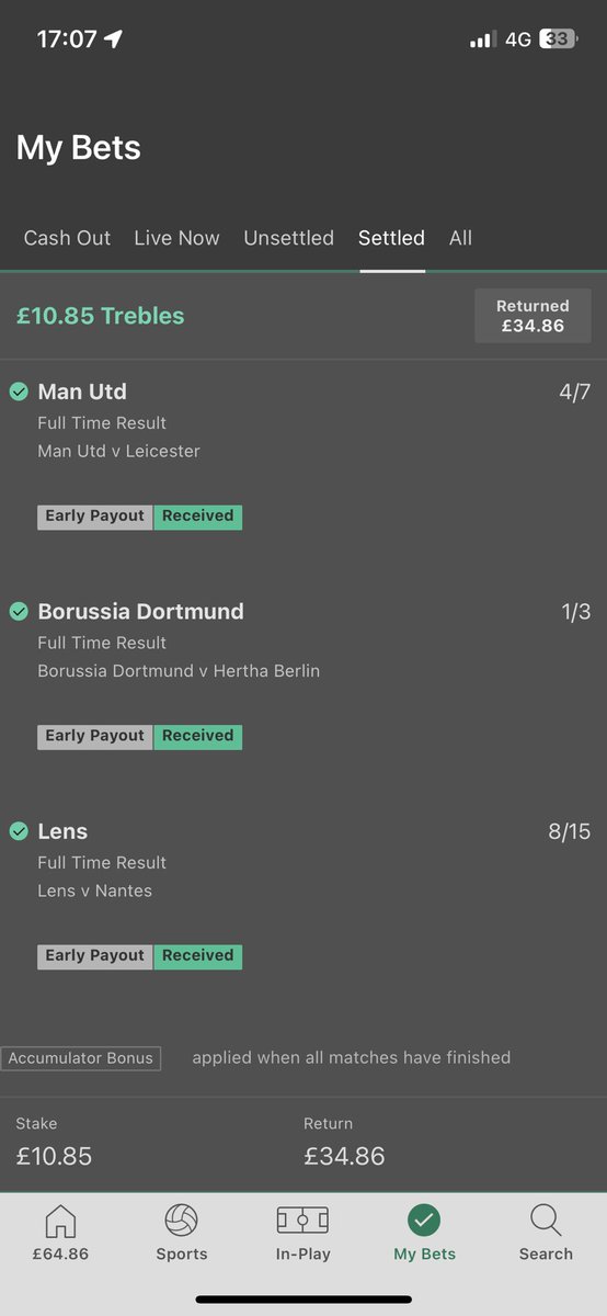 Mickey0284's tweet photo. @BadManBetting Boomed after 32mins with the early payout 🙌🏻🙌🏻 https://t.co/i1OqSpq4Vk