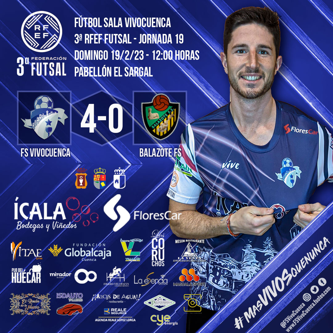 fsvivocuenca's tweet image. 🔷 FS VIVOCUENCA 🔷

¡TRIUNFO EN CASA! 

Partido muy serio de nuestros azulones que trabajaron de principio a fin para dejar la victoria en casa ante un duro rival como Balazote. Marcaron Valen ⚽⚽ e Iván Cabrero ⚽⚽ para los nuestros ¡ #MÁSVIVOSQUENUNCA!