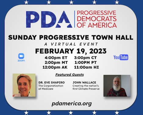 PDA_Mass's tweet photo. TODAY! PDA Progressive Town Hall (A Virtual Event)
4:00pm ET / 1:00pm PT

Will you join us?

Register here to receive the Zoom invitation:
https://t.co/J4euCwG70n https://t.co/CjUsbKyzV3