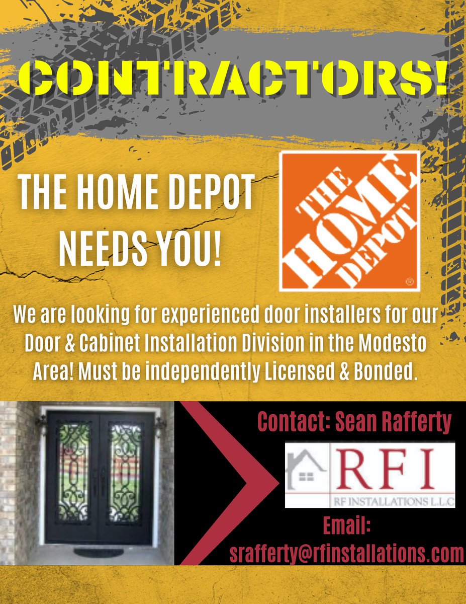 hd_savana's tweet photo. Attention Modesto Area Contractors! We are looking to take on a few more installers for our Door and Kitchens Installation Division! General Contractors must be individually licensed and bonded— see contact below! https://t.co/0rnFz6LNnv