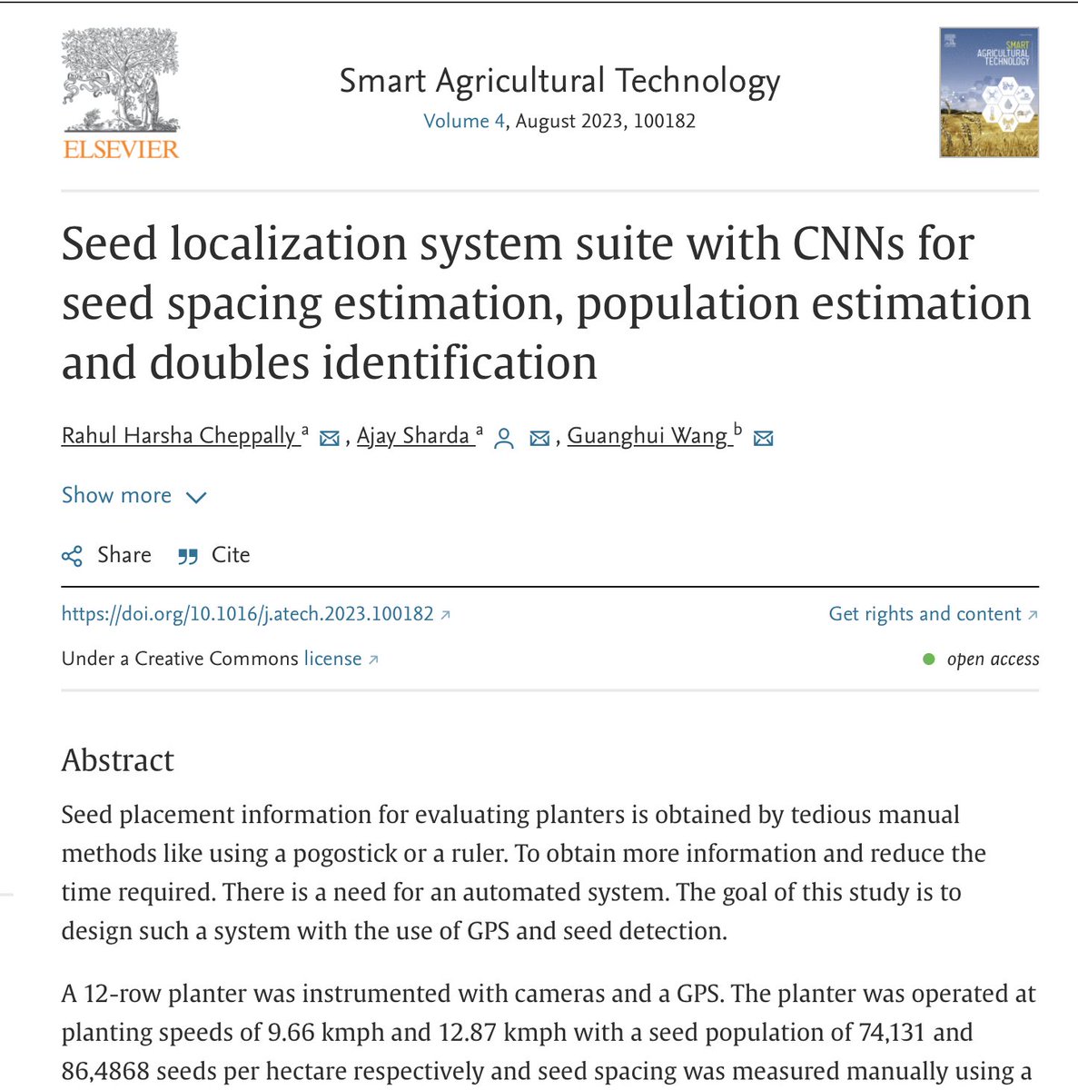 Ajay Sharda (@ksu_precisionag) on Twitter photo Congratulations <a href="/disizr4hul/">Rahul</a> for automating the process of seed detection, seed spacing estimation, population estimation and doubles identification using #SeedLocalizationSensor suite with CNNs. <a href="/KStateResearch/">K-State Research</a> <a href="/KStateEngg/">K-State Engineering</a> <a href="/USDA_NIFA/">NIFA</a>
bit.ly/3xyACHR Congratulations <a href="/disizr4hul/">Rahul</a> for automating the process of seed detection, seed spacing estimation, population estimation and doubles identification using #SeedLocalizationSensor suite with CNNs. <a href="/KStateResearch/">K-State Research</a> <a href="/KStateEngg/">K-State Engineering</a> <a href="/USDA_NIFA/">NIFA</a>
bit.ly/3xyACHR