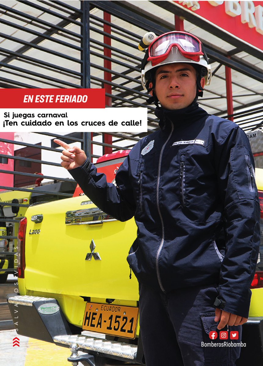 #EnEsteFeriado si juegas carnaval ten cuidado con los carros que circulan. 

#BomberosRiobamba #TrabajamosPorTuSeguridad