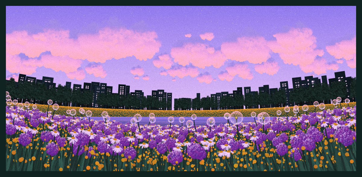 Time to post some flowers🌺.. sunny afternoon and burning sunset , made in #p5js..🌞 GN 🌜

#WIP #generativeart #p5js #nft #fxhash #tezos #art #flowers #dandelion #clouds #sky #night #day #stars