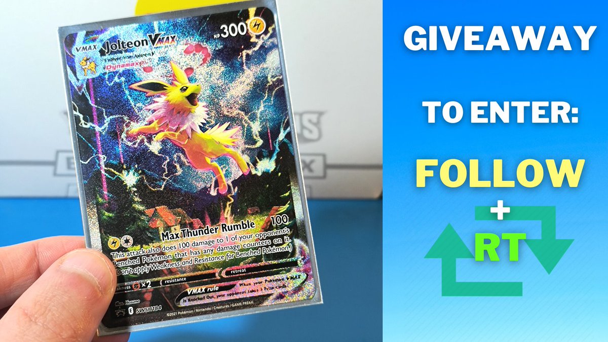 FOLLOW + RT = GIVEAWAY! 

Jolteon Premium Collection Promo! Due to the nature of promo cards, it's not perfect, but FREE! Giveaway ends on February 26th, 2023!

All giveaways are announced for legitimacy ✅

#Pokemon #Jolteon #PokemonCards #Giveaway #PokemonGiveaway #Giveaways