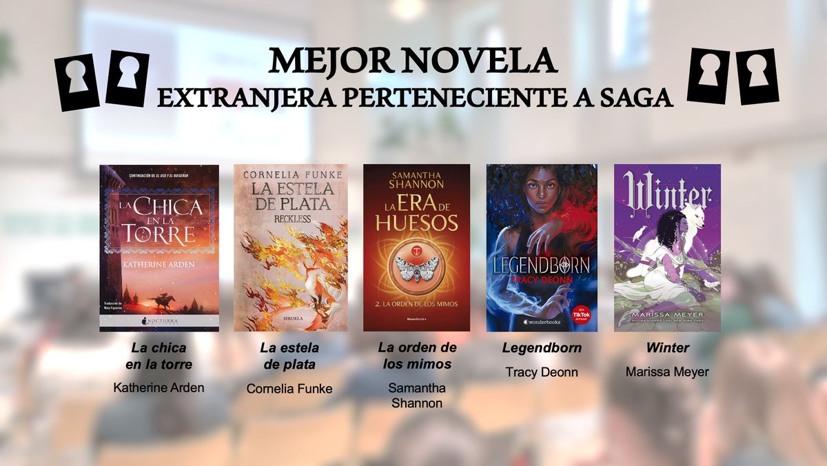 ¡Estos son los finalistas a Mejor novela extranjera perteneciente a saga de los #Templis2023! 🐎🦊👻⚔️🍎