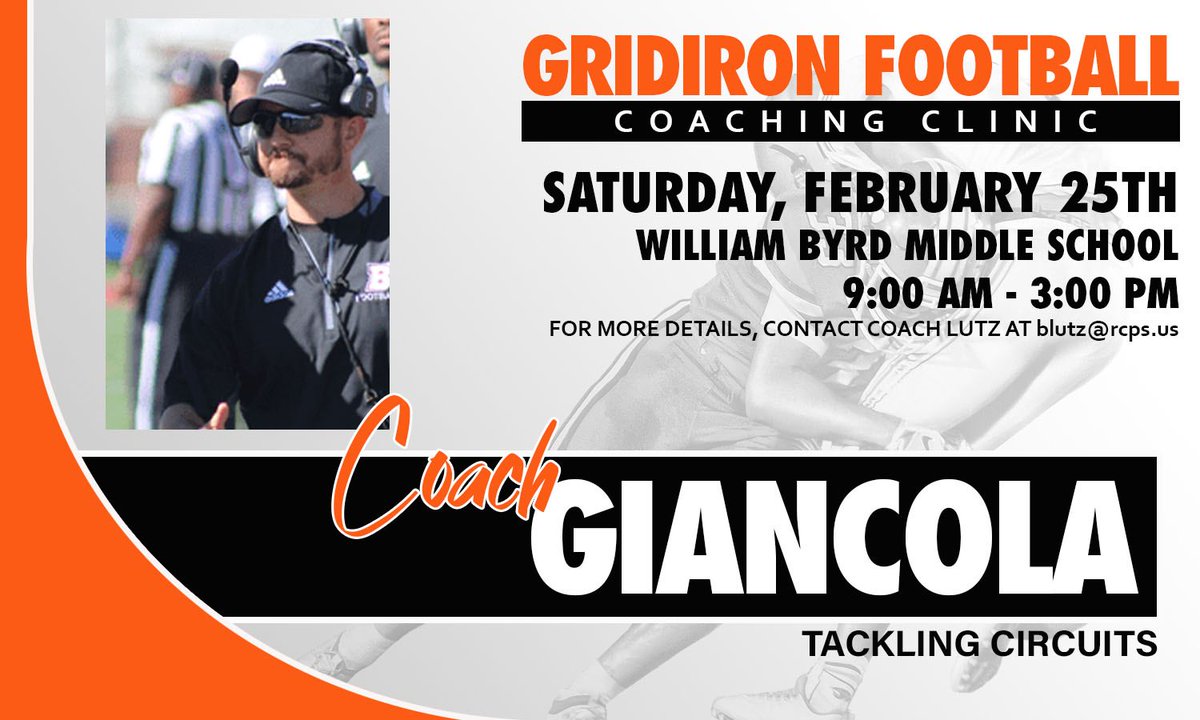 CoachBradLutz's tweet photo. Next Saturday, Coach Giancola, from Bridgewater College, will be speaking on “Tackling Circuits”. We have over 20 highs schools already registered to attend. It’s not too late to register. Don’t miss out on this opportunity. @CoachGiancola https://t.co/Xj2bXh2vdc