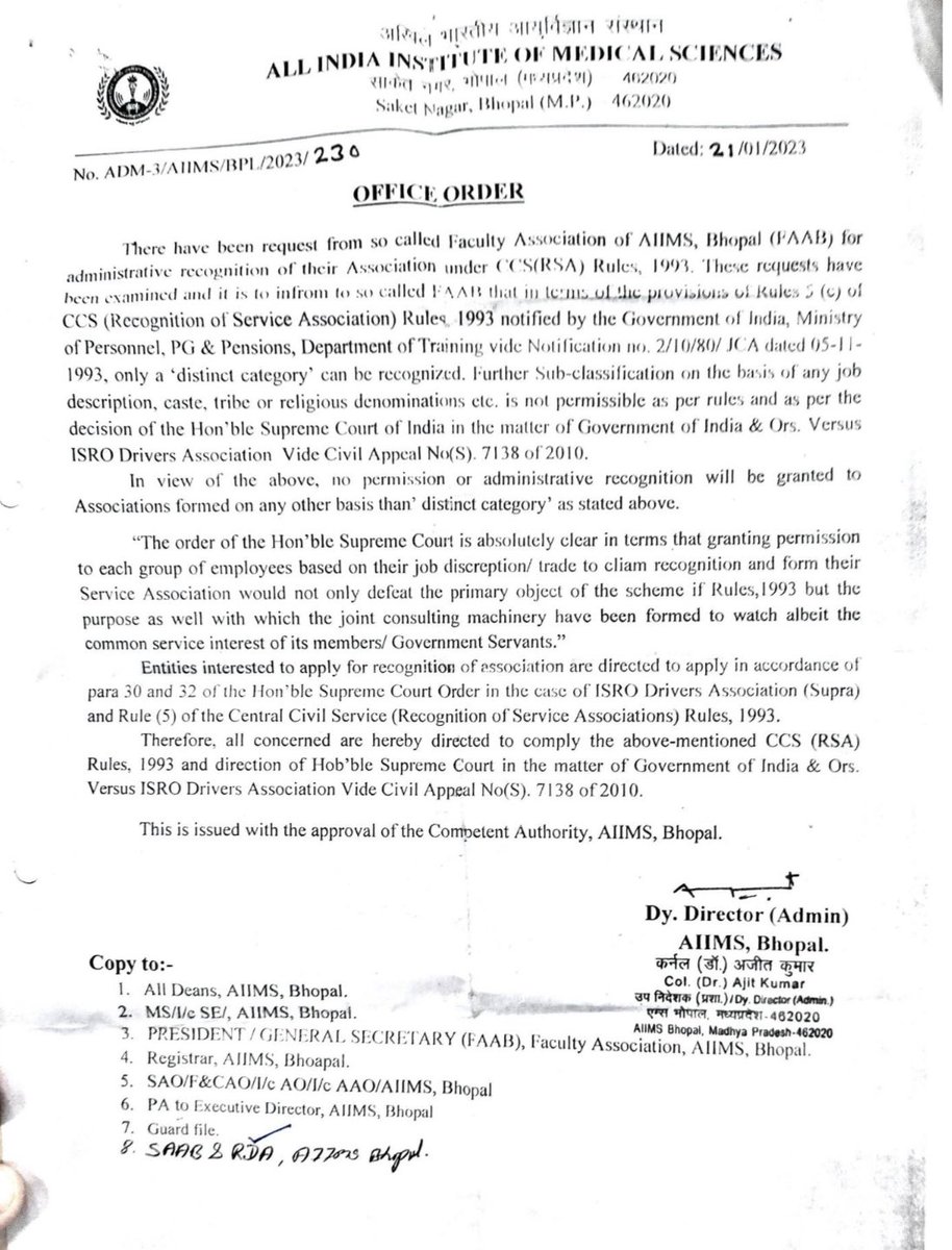 FordaIndia's tweet photo. DIRECTOR or DICTATOR? @AIIMSBhopal has de-recognised their RDA &amp; S.U. 
Not allowing students to celebrate #MahaShivaratri2023! Categorically suppressing leadership by open threats &amp; words like “aage bhi permission nahi milegi “. 
Deplorable! #MedTwitter 
@PMOIndia @MoHFW_INDIA https://t.co/gPqYV2OcX5