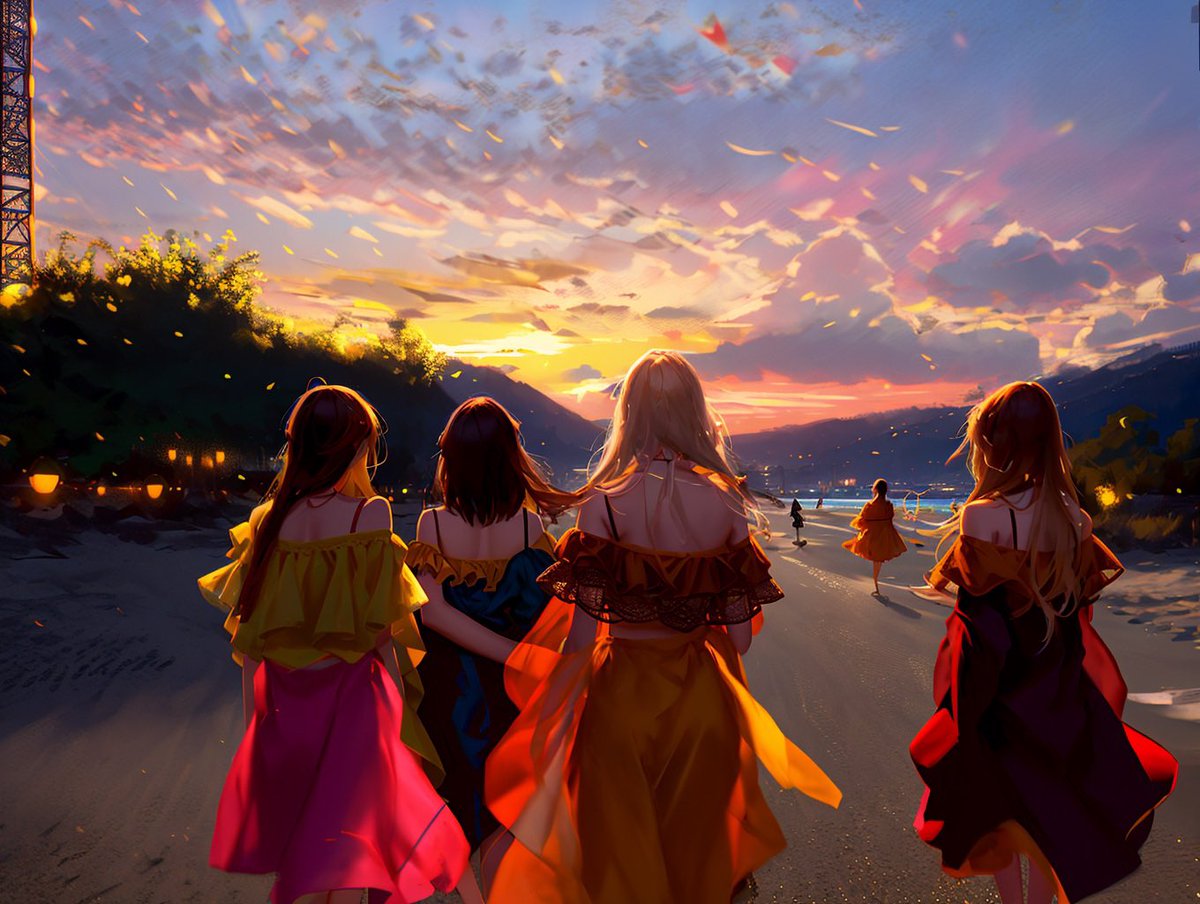 #AIart 
朋友发的一张图到朋友圈，我拿来用 Ai 画图。先用 #StableDiffusion 图片转文字，再用 Text2Prompt 插件拓展找关键词，最后用 ControlNet 插件绑定骨骼开始换关键词试效果。

对于这种特定的画面，做出来的图还是非常不错的感觉。