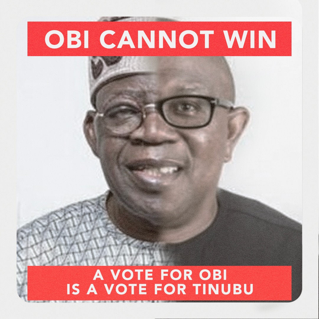 fordoche56's tweet photo. Obi can not win

A vote for obi is vote for tinubu. We must careful not to deliver our to the hands of those who will destroy us.

#AtikuOrganizingForAction https://t.co/XNth7xYBJN