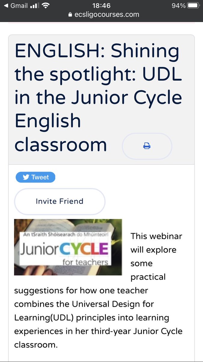 Considering the fact that my thesis concerns itself heavily with UDL and assessment, I am really excited about this CPD webinar. <a href="/EmerWhyte/">Emer Whyte</a>