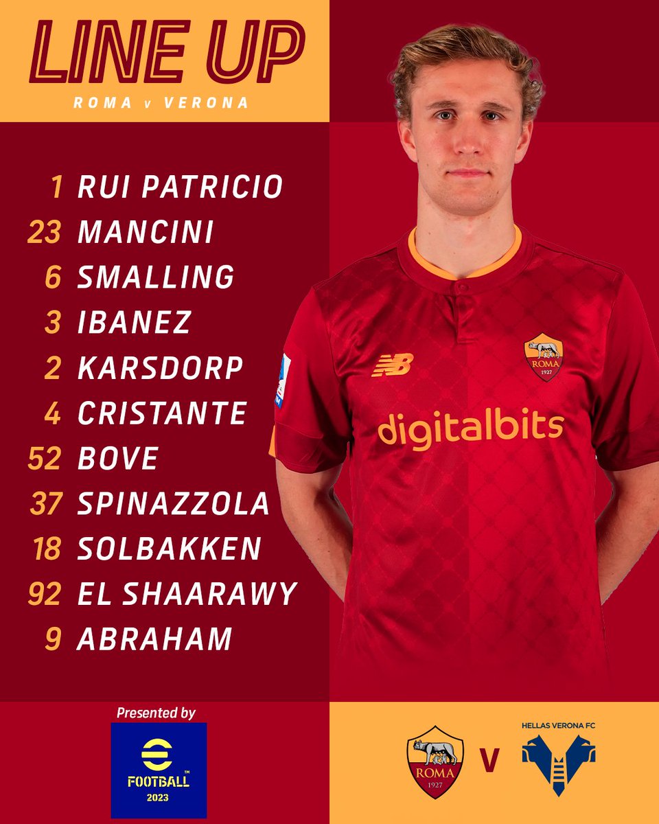 📋 Ecco la formazione scelta da José Mourinho per #RomaVerona 🐺

Prima da titolare per Ola Solbakken! 🇳🇴

#ASRoma
