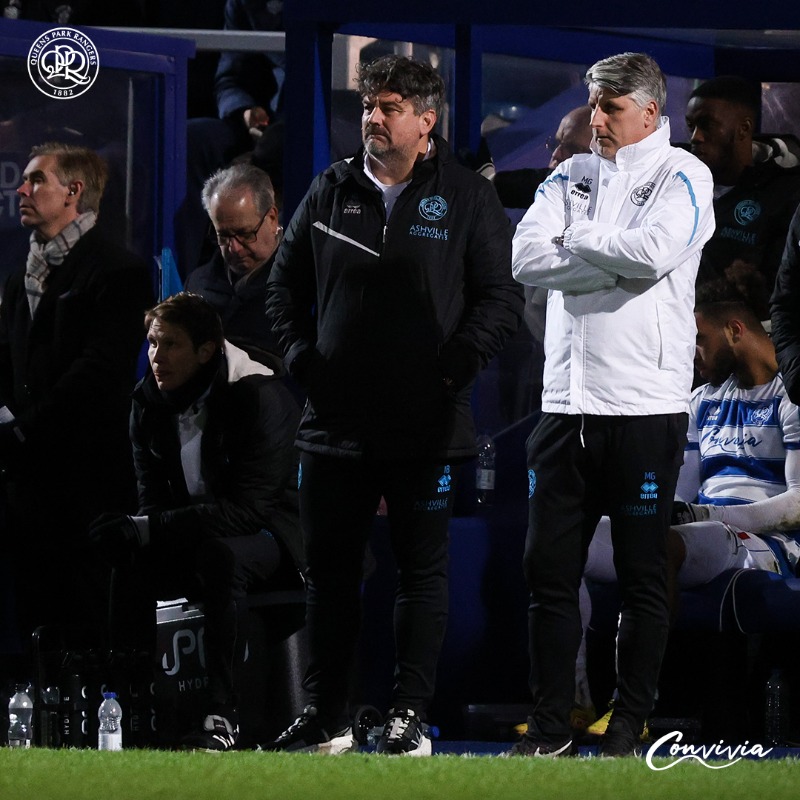 QPR's tweet photo. ↪️ Departing the R’s.
 
Neil Critchley alongside assistants Iain Brunskill and Mike Garrity have left with immediate effect.

#QPR | #EFL