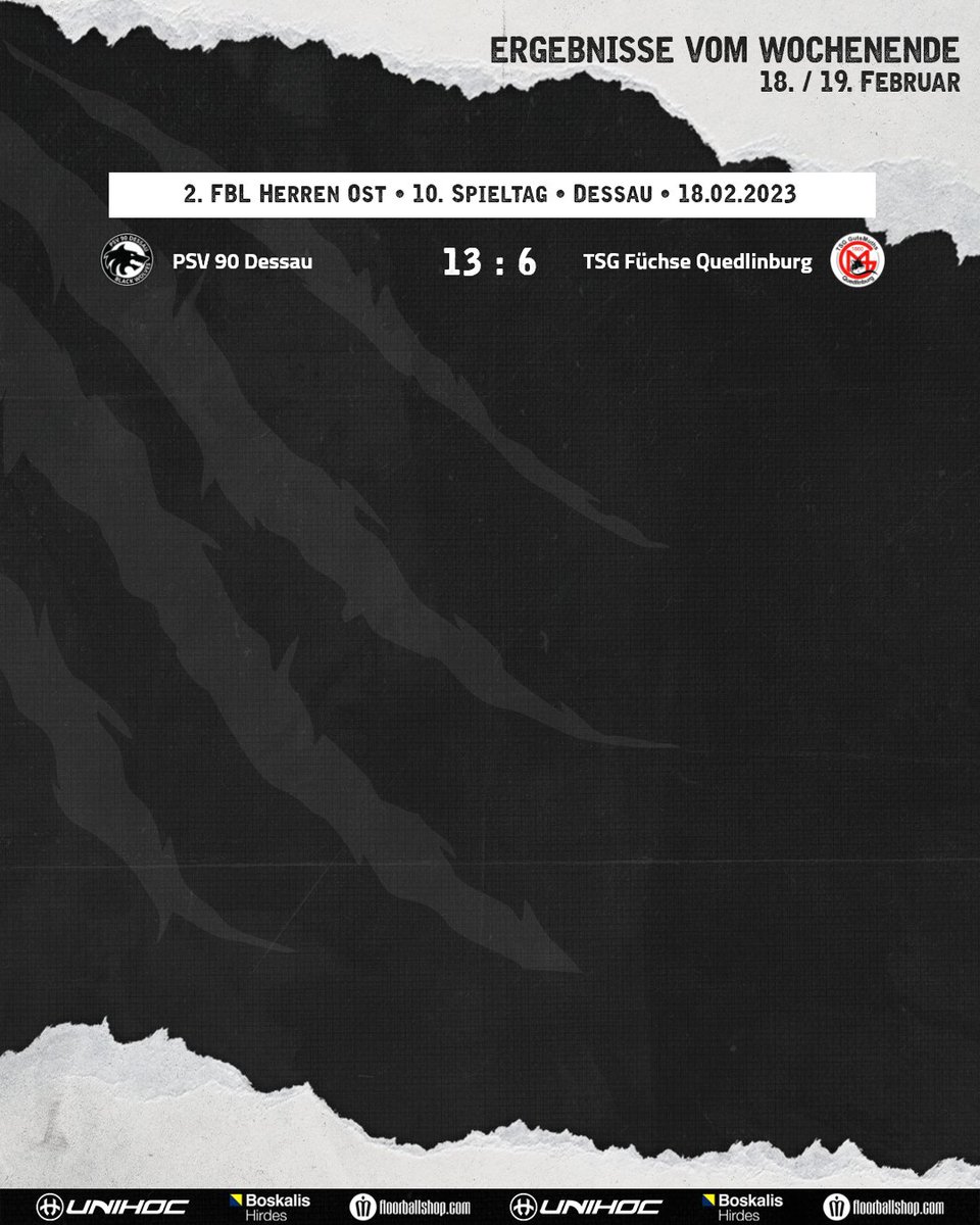 FloorballDessau's tweet photo. ► Ergebnisse vom Wochenende 18. / 19. Februar 2023

#floorballdessau #blackwolves #psv90dessau #spieltag #ergebnisse #floorball #unihockey #salibandy #innebandy #unihoc #sachsenanhalt #fvsa #dessau #floorballmatch #saison https://t.co/2fi676FFgJ