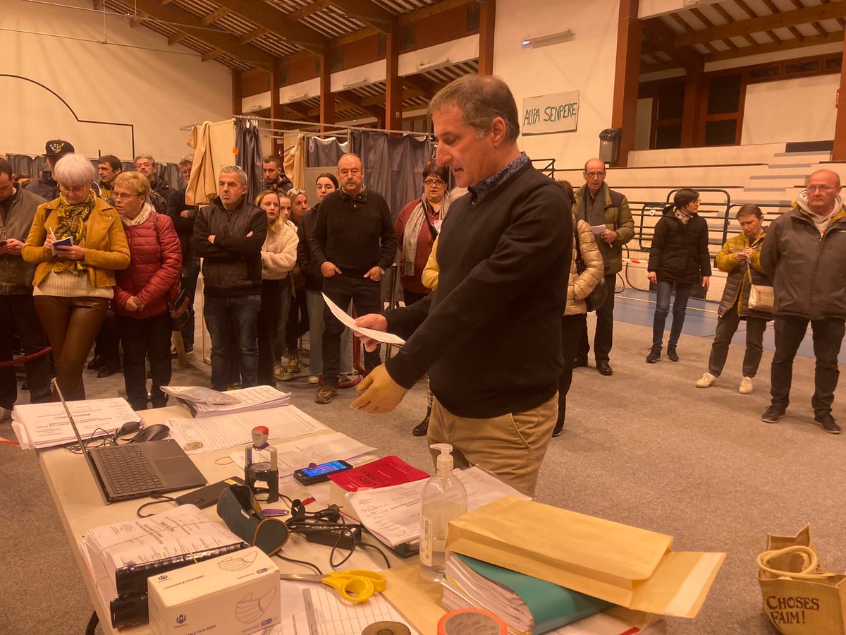 MediabaskInfo's tweet photo. Dominique Idiart annonce les résultats : sur 3086 exprimés, Agir pour Saint-Pée a 1115 voix, Elgarrekin senpererentzat 891 voix, et Hats berri 1089 #SaintPee #elections #municipales #premiertour https://t.co/fVGHSKvBwb