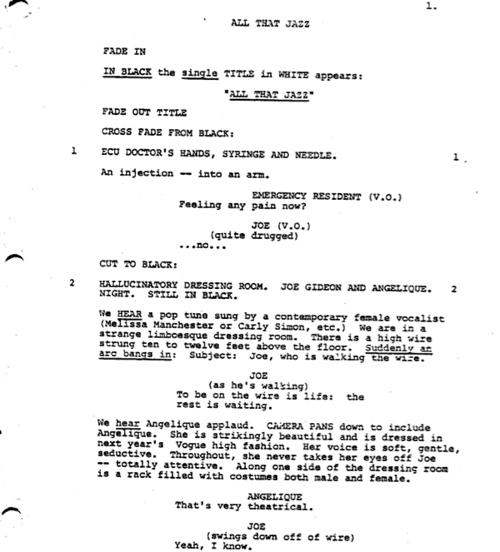 Scott Myers on Twitter "Page One "All That Jazz" (1979), written by