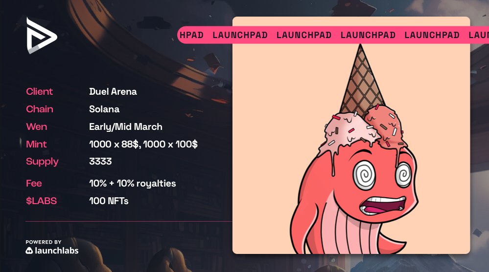 Launchlabs founders, <a href="/dumpling_sol/">dumpling.sol</a> and @LabScientistSol are launching their second project mid-march, <a href="/duelarenasol/">Duel Arena</a>. 

Duel Arena is a PvP gambling platform on Solana with unique games, a revenue-sharing model based on gamification and much more. 

Full info in our disc!