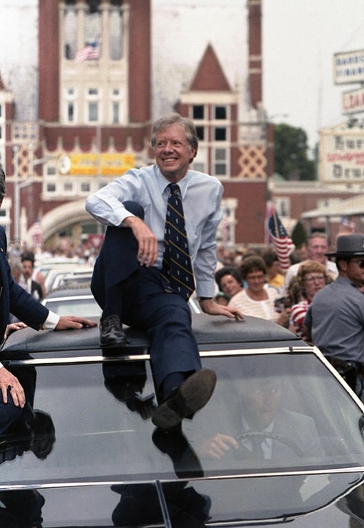 lowellkitchen's tweet photo. 16 years after the JFK assassination #JimmyCarter pulled this bad ass stunt and rode around on top of his limo.  To say the Secret Service must have been buggin' out is an understatement.  Take a close look at the driver's face 😅 https://t.co/bHEbhInx7x