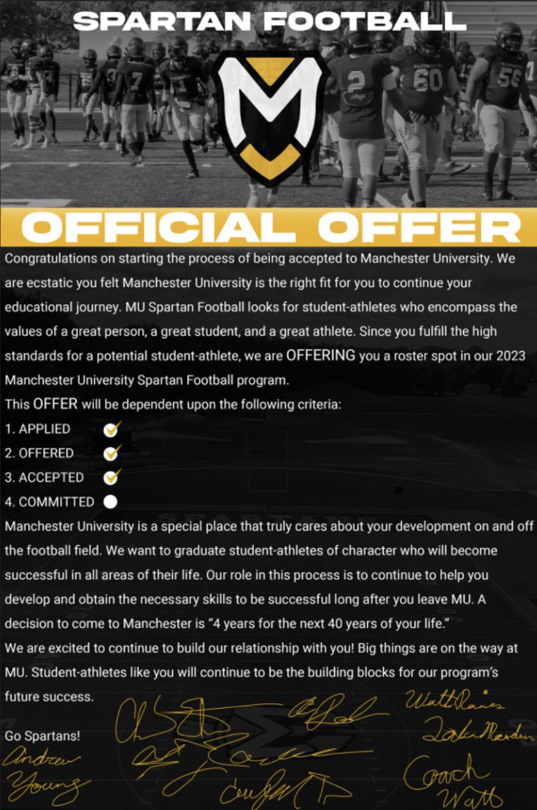 wakeemupcinco's tweet photo. Blessed to receive a offer from Manchester University ⚫️🟡
@CoachWaltRaines @RduttonRich @GrissomRecruits https://t.co/k6i3fc63x3