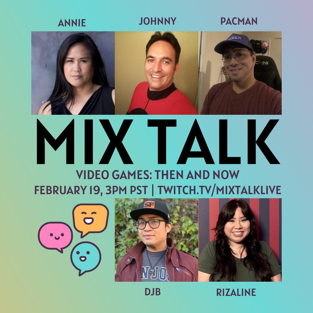 MixTalkLive's tweet image. let’s talk about video games, then and now!
our live episode airs TODAY! sunday 2/19 3pm pst. 
tune in at twitch.tv/mixtalklive 
see ya there!