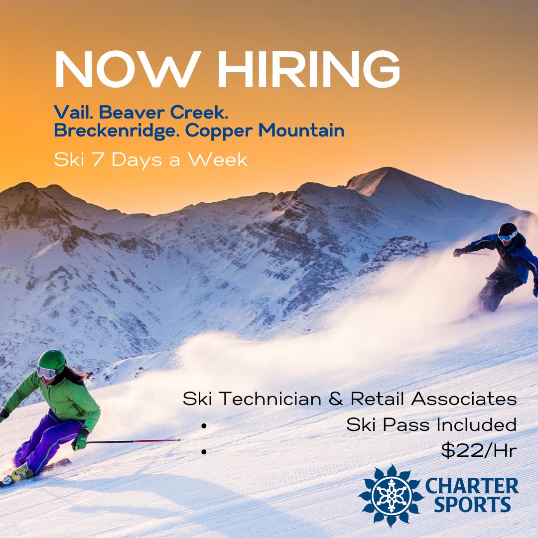 CharterSports's tweet photo. If you enjoy helping people experience the pure joy of skiing and snowboarding, then this is the job for you! Starting at $22/hour, Contact Dave M at 970-376-1801. 

#chartersports #nowhiring #ski #colorado #skiresort #skishop #skirentals #beavercreek #vailcolorado #copper https://t.co/4VGVnzW7ar