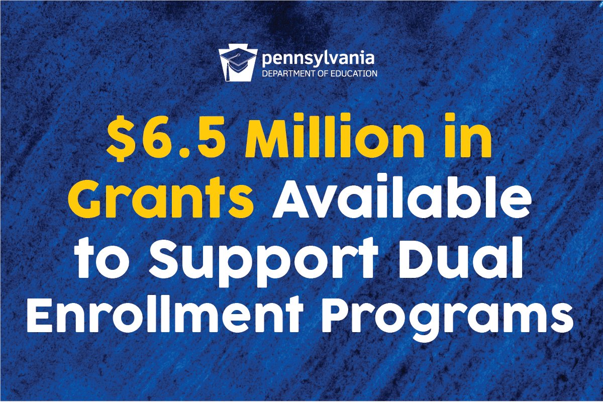 #ICYMI $6.5 million in grant funding is available to enable more high school students to enroll in dual credit programs across PA.

Eligible entities that wish to apply for these grants must indicate their interest by Friday, February 24, 2023 ⤵️ bit.ly/3YKgSgf