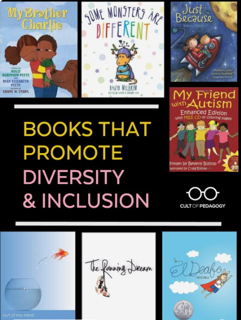 Just a few of the many books out there that promote and reinforce diversity and inclusion in the classroom through a classroom library! These books make great read alouds, and being available in the classroom for students to read independently! <a href="/PJLanguageArts/">PJ Language Arts Methodology UWindsor</a>