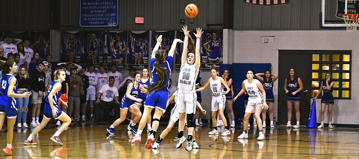 Paris senior Jayden Wells attempts a 3-point shot that just missed it's mark and the upset over Cossatot River in the finals of the 3A-4 District Tournament. Photo by Jim Best @residentnewsnet @ARPrepSports