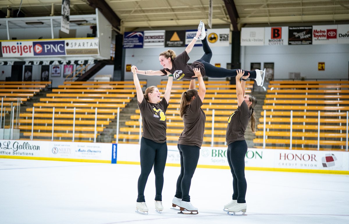 WesternMichU's tweet photo. Lawson looks a little different here 👀 ⛸️ 

The rink is transformed as #WMU synchronized skaters touch the ice for practice. With beauty, grace and hard work this group of talented women are ready to skate circles around their competition. https://t.co/rnAevGQjtj