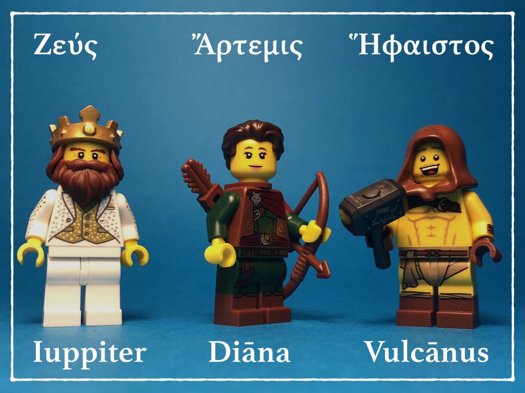 tutubuslatinus's tweet photo. The Twelve Olympians in Latin and Greek. When teaching Lingua Latina Capitulum Primum I use these slides to introduce the adjectives Graeca and Romana in the three genders, with dea, deus and vocabulum. #ILCD2023 #ILCD #ILCD23 https://t.co/G3JTFZkJMW