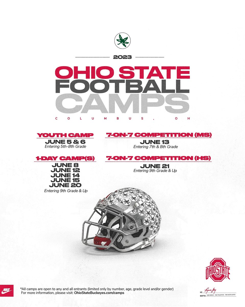 🚨Our 2023 summer football camp dates are here‼️ Register now ⤵️ 🔗 ohiostatebuckeyes.com/camps #GoBucks