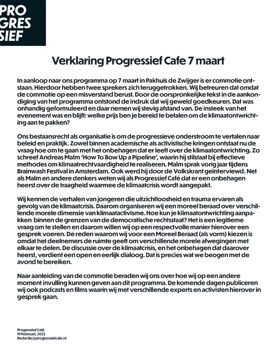 Door de oorspronkelijke tekst in de aankondiging van het programma ontstond de indruk dat wij geweld goedkeuren. Dat was onhandig geformuleerd en daar nemen wij stevig afstand van. Lees hier de rest van onze verklaring.