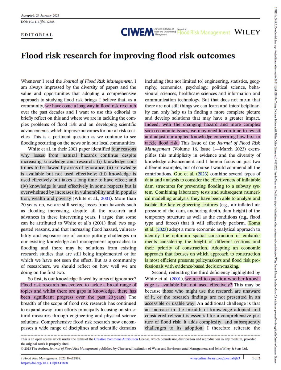 JFloodRiskMgmt's tweet photo. New #JFRM #Editorial: ‘Flood risk research for improving #FloodRisk outcomes’ by Sally Priest – “(we) need to continue conversation & engagement w/ policymakers, flood practitioners & at-risk societies” https://t.co/MzTqYd2zIu
#JFRM #Volume16 #Issue1 #March2023 https://t.co/gZpqx8qW2S
