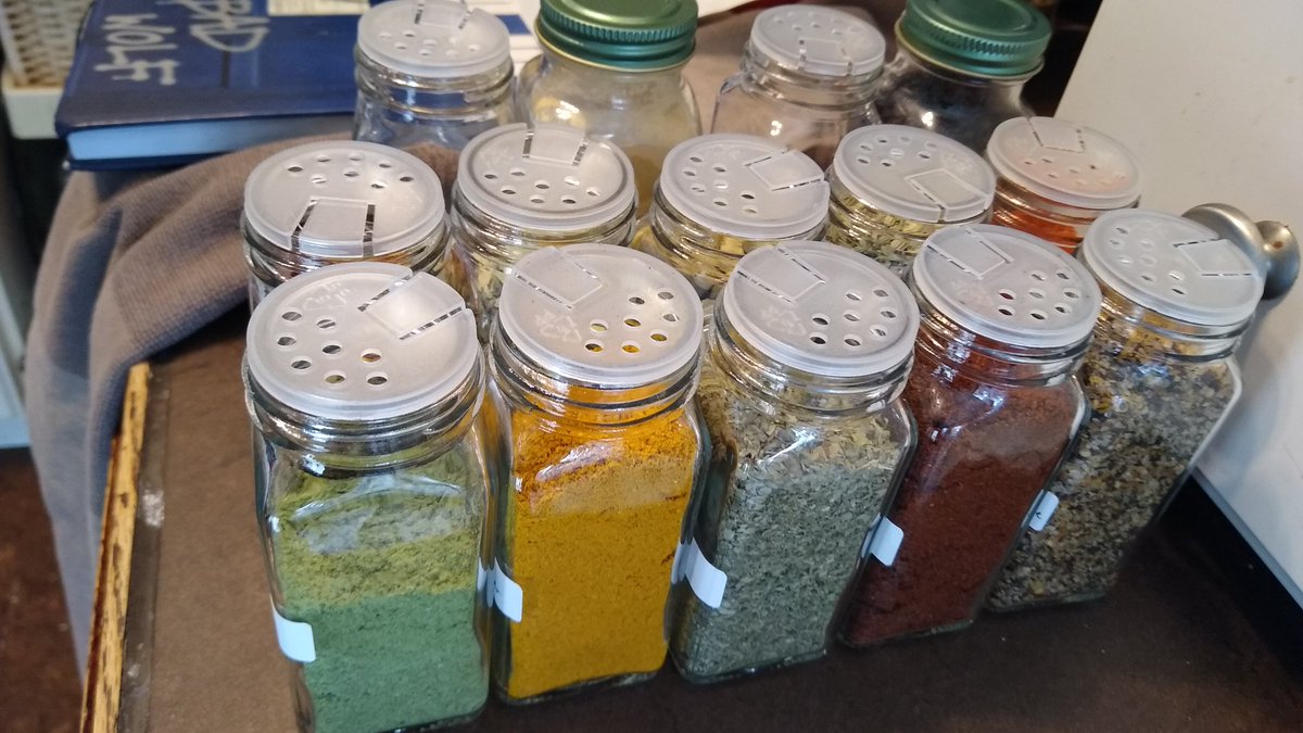 Highly satisfying afternoon setting my daughter up with a proper herb and spice roster before she moves out.