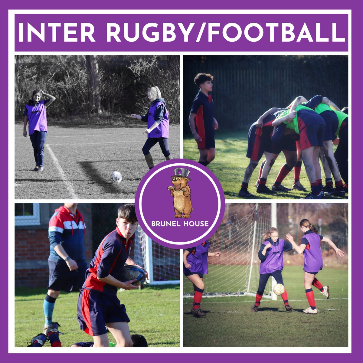 QEHSBrunel_'s tweet photo. Inter &amp; Junior boys rugby/girls football pics! Well done to everyone who played and to those who stepped in to support Brunel House last minute! Highlight of the week- goes to our superb junior girls for winning their competition 🎉🐻💜 https://t.co/CDiQwH7bwo