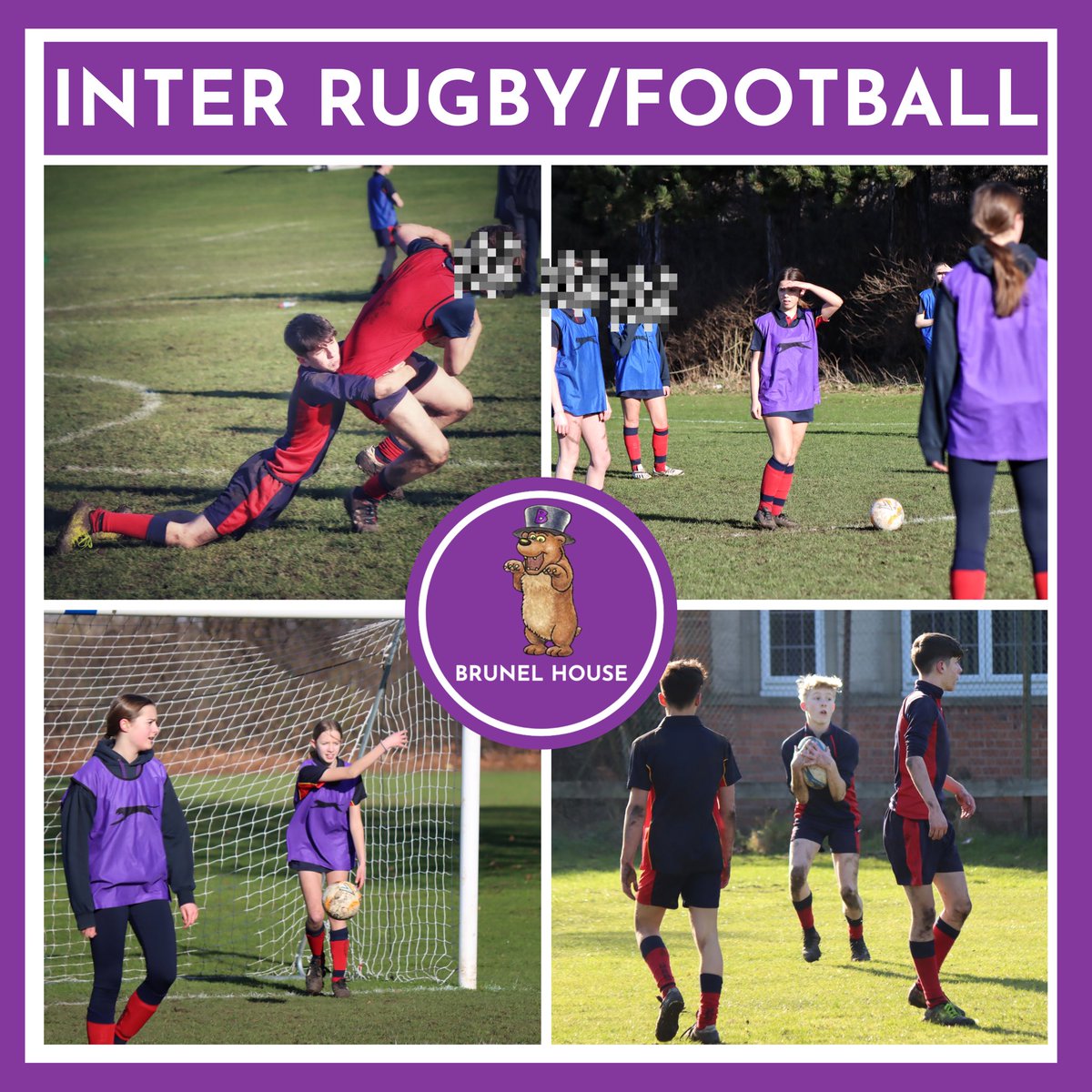 QEHSBrunel_'s tweet photo. Inter &amp; Junior boys rugby/girls football pics! Well done to everyone who played and to those who stepped in to support Brunel House last minute! Highlight of the week- goes to our superb junior girls for winning their competition 🎉🐻💜 https://t.co/CDiQwH7bwo