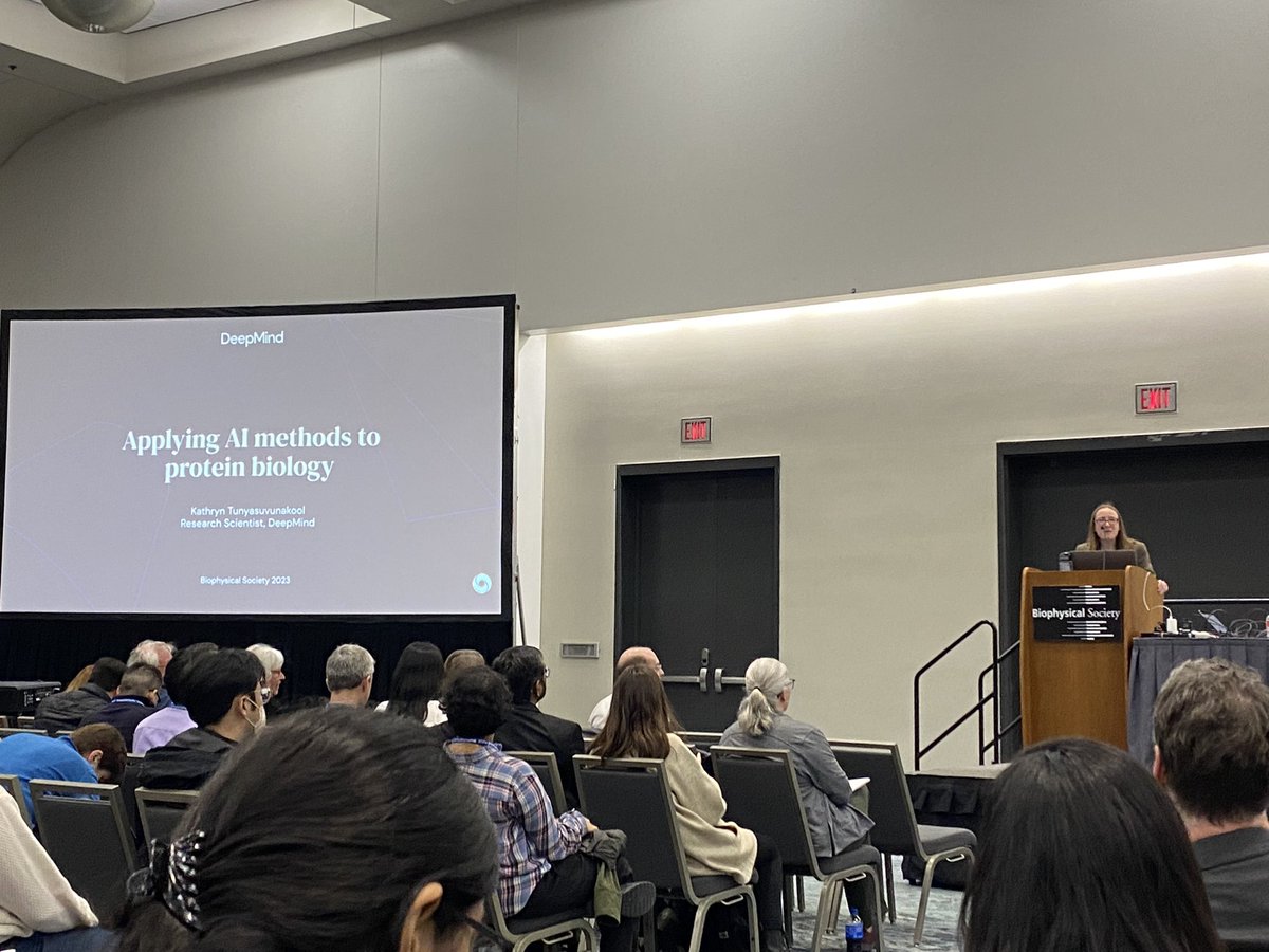 TheYousufKhan's tweet image. Wonderful talk by Kathryn Tunyasuvunakool on AlphaFold including updates with Multimer at #BPS2023 that are now available. In short 1) trained on more data to include lots more CryoEM data 2) support for up to 20 chain prediction 3) lots of additional tricks (more recycling, etc)