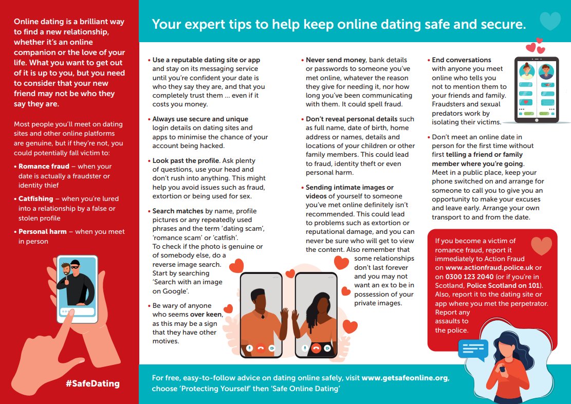 PSOSNAyrshire's tweet image. Never send money, bank details or passwords to someone you’ve met online, whatever their reason for needing it, or how long you’ve been communicating with them.
Find out more on #SafeDating:
Get Safe Online: getsafeonline.org/safedating
Police Scotland Advice: scotland.police.uk/advice-and-inf…