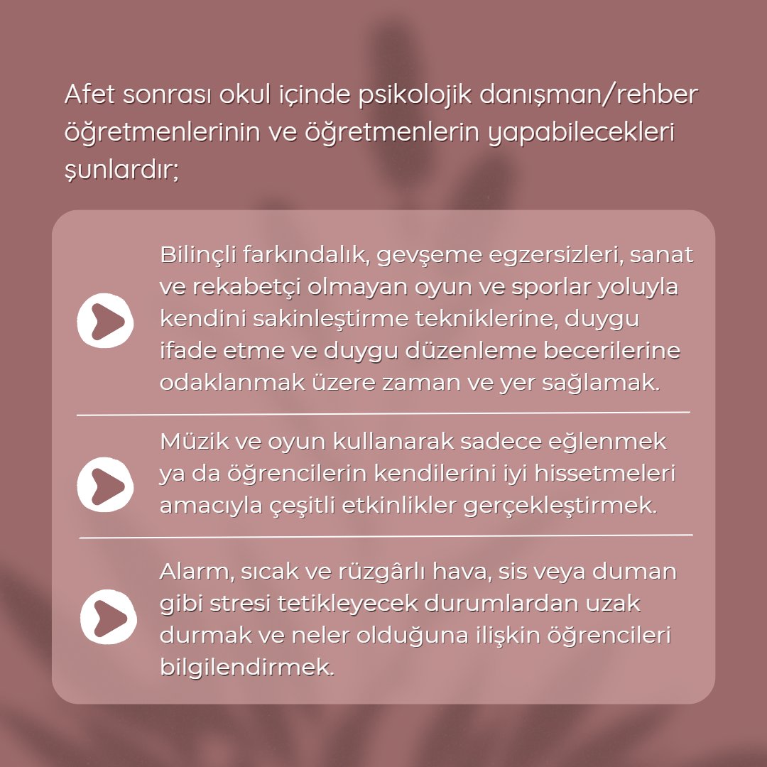 AnkaraPdr's tweet photo. Yaşadığımız felaketin ardından yarın okullarımız açılıyor. Okullarda yapılabileceklere ilişkin Milli Eğitim Bakanlığı tarafından, öğretim üyelerimizden Doç. Dr. Selen Demirtaş Zorbaz'ın da yer aldığı bir uzman ekibe hazırlatılan rehber materyalin ilgili bölümünü paylaşıyoruz. https://t.co/BFLr1u1oos