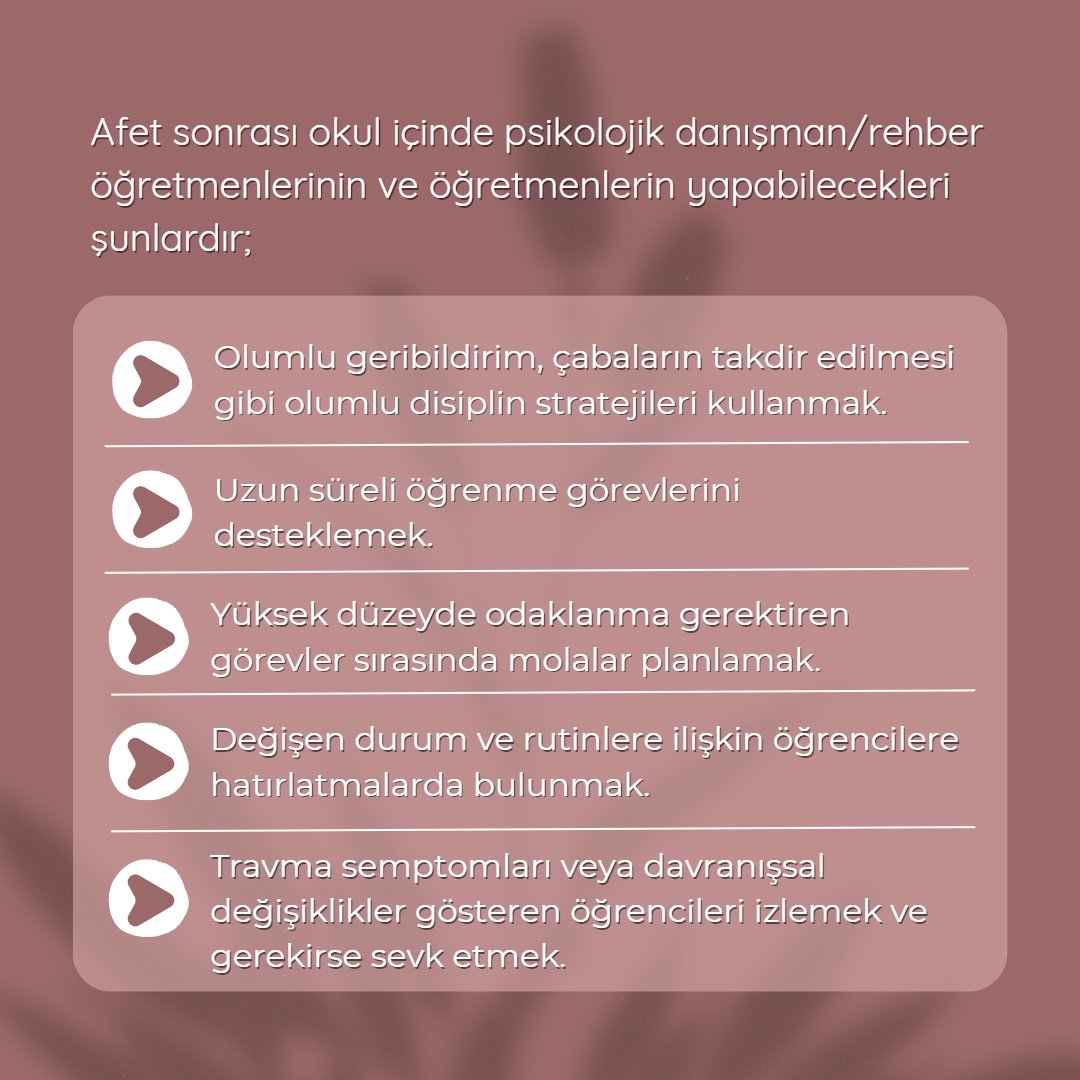 Yaşadığımız felaketin ardından yarın okullarımız açılıyor. Okullarda yapılabileceklere ilişkin Milli Eğitim Bakanlığı tarafından, öğretim üyelerimizden Doç. Dr. Selen Demirtaş Zorbaz'ın da yer aldığı bir uzman ekibe hazırlatılan rehber materyalin ilgili bölümünü paylaşıyoruz.