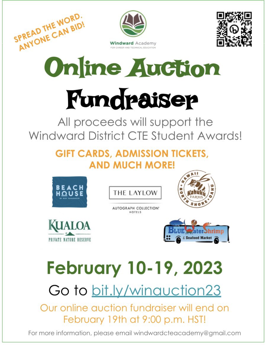 Last day to put your bids in! Our online auction ends tonight at 9:00 pm HST! 👀🤑 #windwardcte