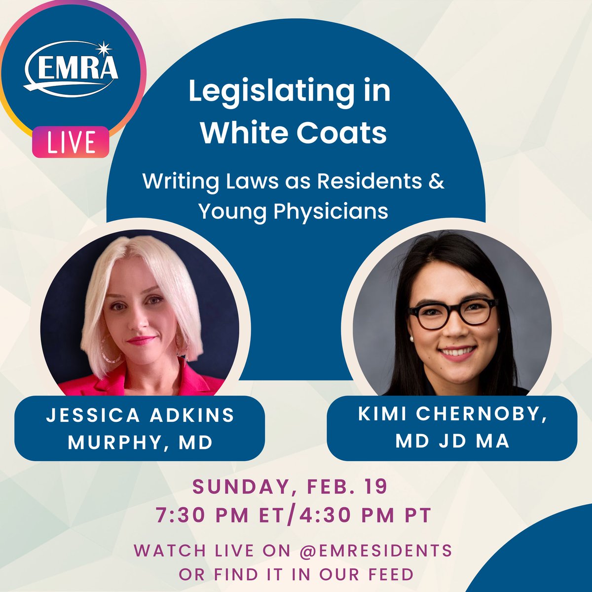 Jess Adkins Murphy, MD 🩺⚖️ (@jessemergencymd) on Twitter photo Join <a href="/emresidents/">emresidents</a> on IG Live tonight! We’re talking with <a href="/KimiChernoby/">Kimi Chernoby, MD JD MA</a> to hear how she wrote state legislation as an EM Resident at @IUSMEmergMed and how she now balances federal advocacy <a href="/nwlc/">National Women's Law Center</a> with clinical work as an EM doc in DC! <a href="/GWEMresidency/">GW EM Residency</a> Join <a href="/emresidents/">emresidents</a> on IG Live tonight! We’re talking with <a href="/KimiChernoby/">Kimi Chernoby, MD JD MA</a> to hear how she wrote state legislation as an EM Resident at @IUSMEmergMed and how she now balances federal advocacy <a href="/nwlc/">National Women's Law Center</a> with clinical work as an EM doc in DC! <a href="/GWEMresidency/">GW EM Residency</a>
