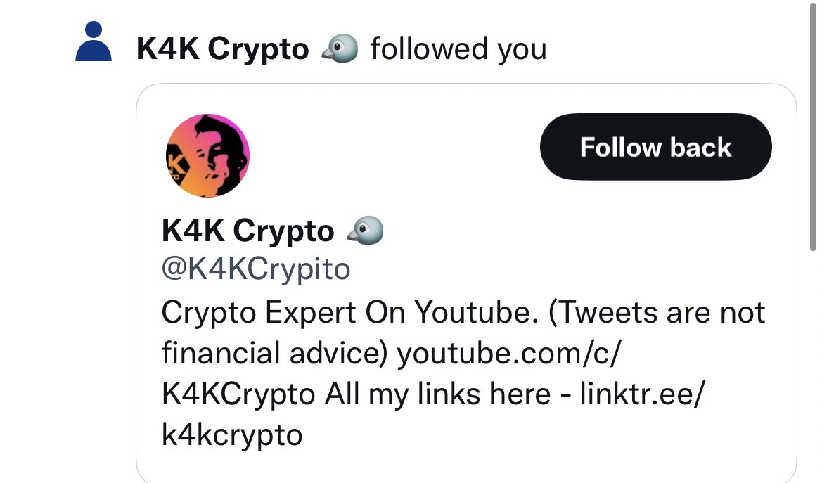 Got excited for a second…

and then upon further investigation, I realized I was followed by the Mexican doppelgänger of <a href="/K4KCrypto/">K4K</a> 

#Crypito

#PulseChain #PulseX #Hex