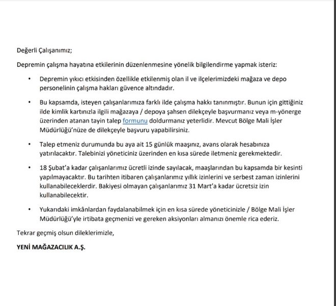 oguzzatsiz's tweet photo. A101 deprem bölgesindeki mağaza çalışanlarını yıllık izinleri yoksa ücretsiz izne çıkarma kararı almış. Zaten üç kuruşa sömürdüğünüz insanları üç ay idare edemiyor musunuz? Deprem felaketini yaşamış personeli ücretsiz izne çıkarma kararı alırken hiç mi utanmadınız? https://t.co/5ZrwQcUhxd