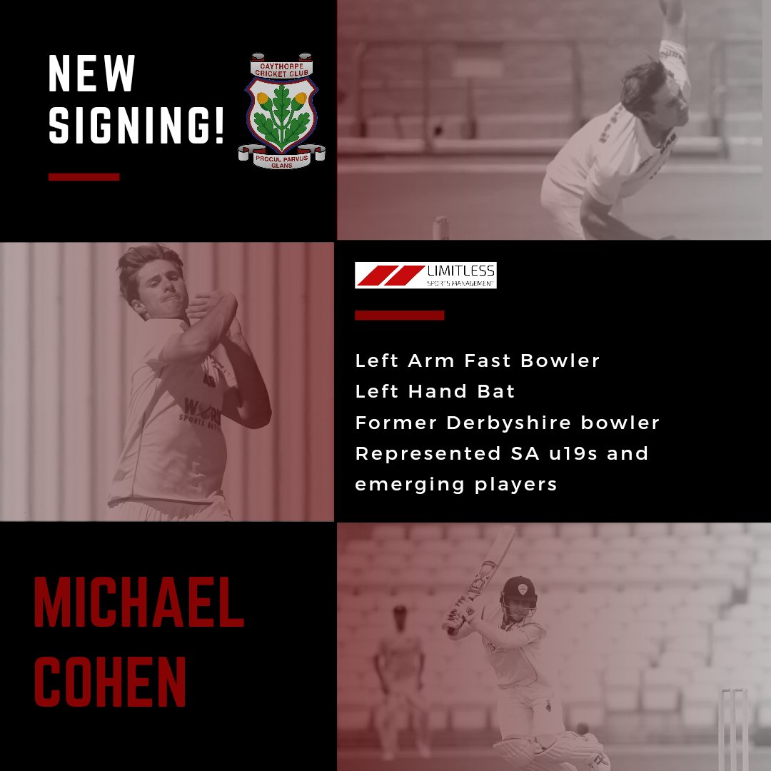 Second announcement of the day! New club signing! Michael Cohen joins us for 2023! The former Derbyshire, South Africa U19 & Cape Cobras quick adds even more fire power to the mens 1st XI bowling attack. #ccc #caythorpecc