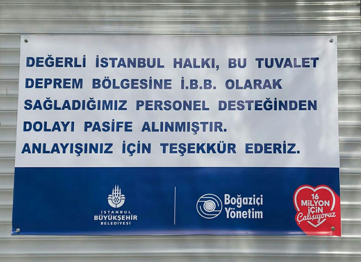 ''Deprem bölgesinde tuvalet yok'' diye bas bas bağıranlara söyleyin, CHP'li belediyeci KAFASI, depremi bahane edip
İstanbul'daki
❗️TUVALETLERİ KAPATIYOR..!